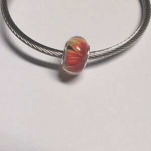 Clear with Red and Yellow Floral Background Charm for Pandora Style Bracelet‎